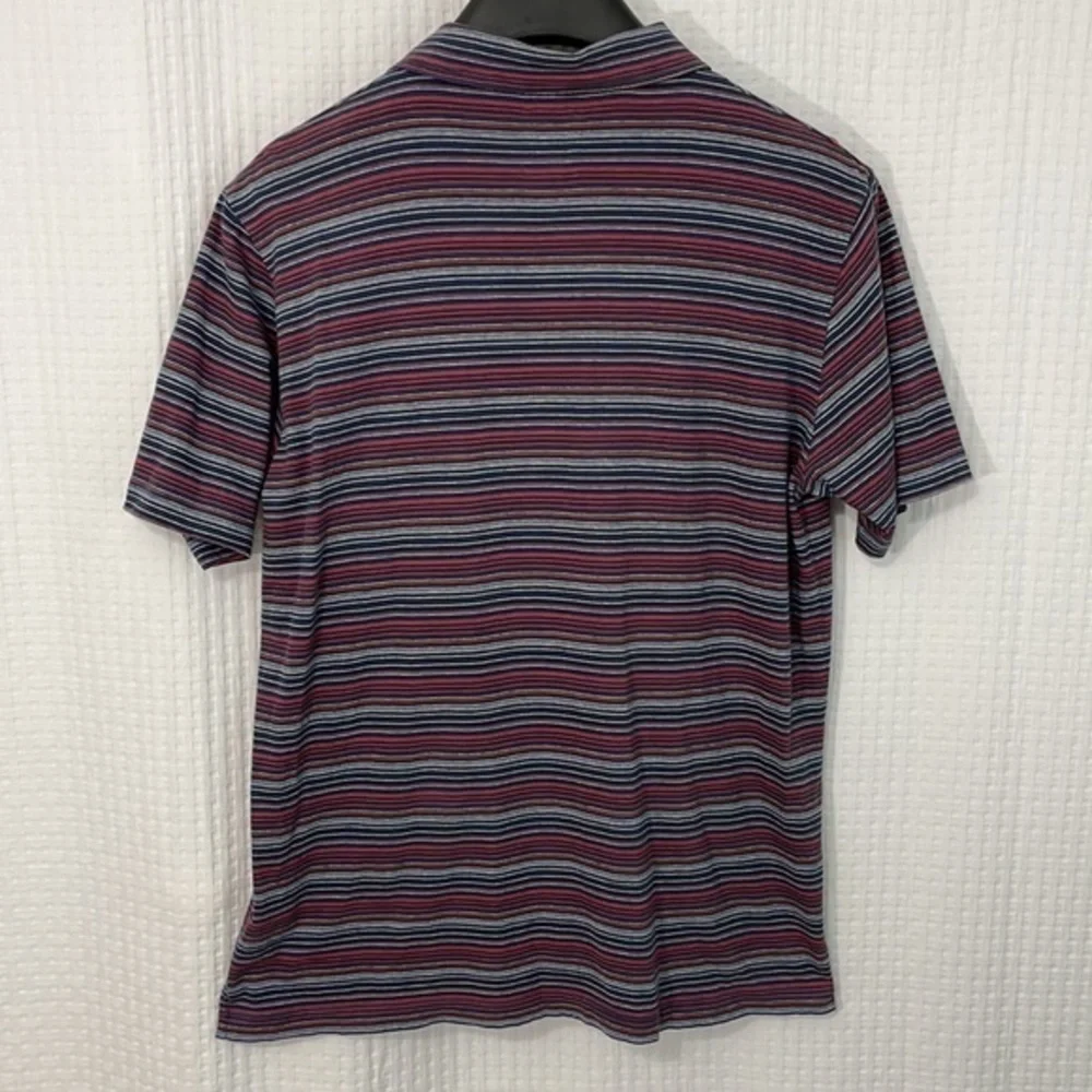 Billy Reid men's XXL red, grey &‎ blue striped short sleeve polo shirt.  EUC
